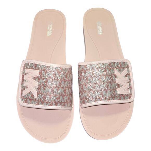 Michael Kors Pink Logo Glitter Slide Sandals Women's Size 11 New - Picture 4 of 12